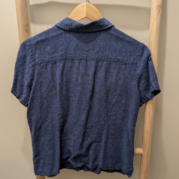 Vintage | Blue Linen Short Sleeve Button Up - Picture 7 of 7